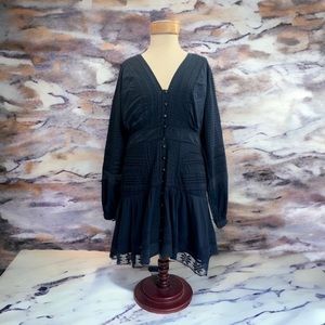 Veronica Beard Addliyn V Neck Eyelet Front Mini Dress Navy Blue